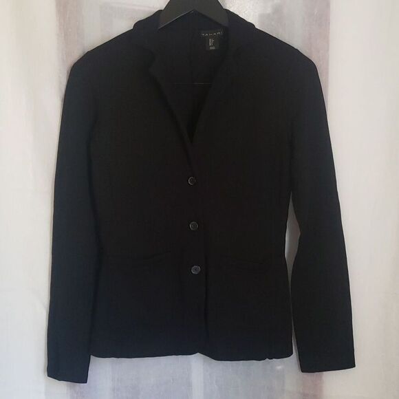 Tahari Jacket Size S Black Long Sleeve Button Up Double Waist Pocket Shacket - Picture 1 of 10